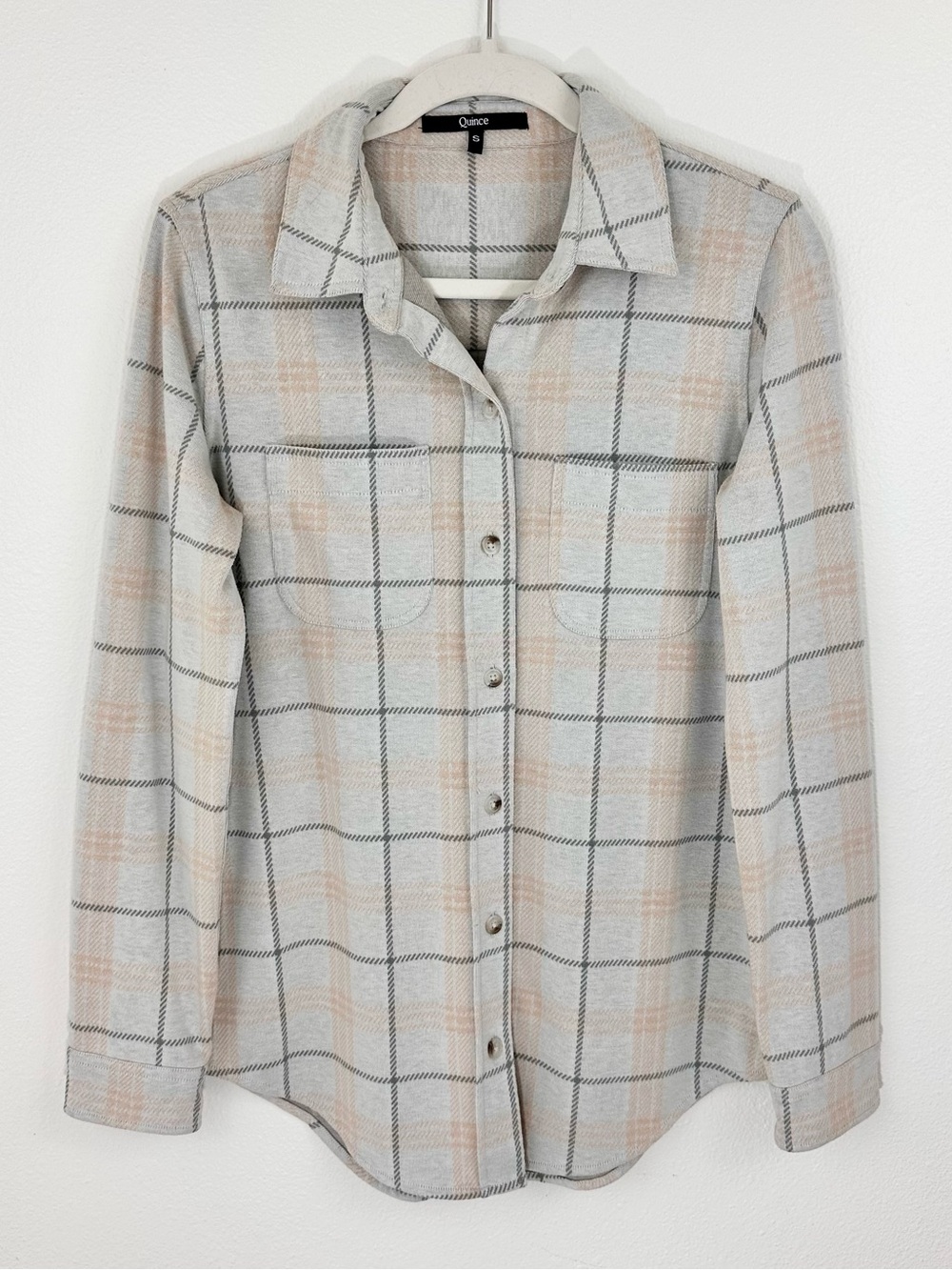 Quince Stretch Sweater Fleece Shirt Small Plaid Button-Down Cozycore